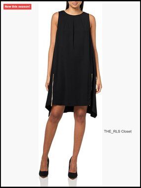 Ponte Shift Dress with Asymmetrical High Low Hem and Front Zipper Details